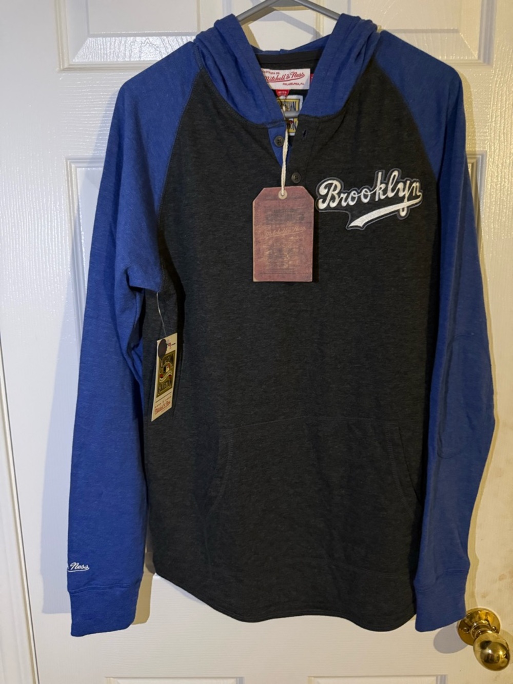 Men's Brooklyn Dodgers Mitchell & Ness Charcoal Long Sleeve Hoodie T-Shirt